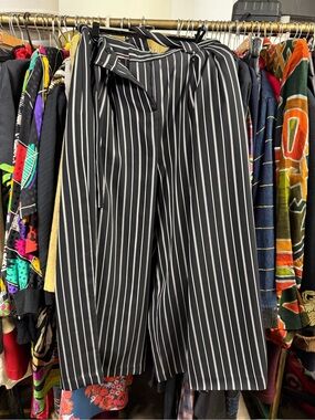 Ted Baker Black and White Vertical Stripe Wide-Leg Pants